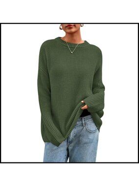 Women's Chunky Ribbed Knit Crewneck Long Sleeve Oversized Pullover Sweater